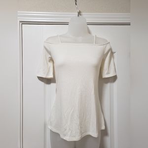 Womens off white cold shoulder top